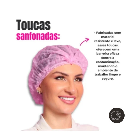 Kit 100 unidades de Touca Rosa + 150 Máscaras Rosa Descartável