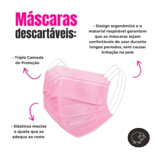 Kit 100 unidades de Touca Rosa + 150 Máscaras Rosa Descartável