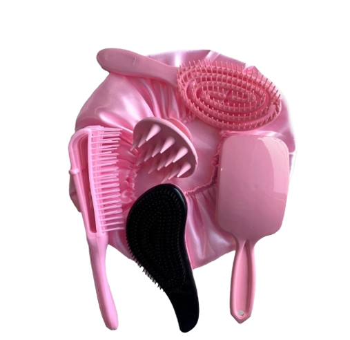 Kit 05 Escova Flex com Raquete Fashion Escova Mágica Massageador de Silicone e Touca de Cetim