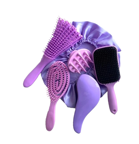 Kit 05 Escova Flex com Raquete Fashion Escova Mágica Massageador de Silicone e Touca de Cetim