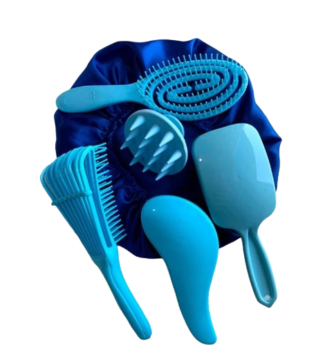 Kit 05 Escova Flex com Raquete Fashion Escova Mágica Massageador de Silicone e Touca de Cetim