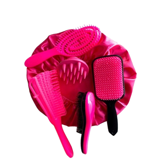 Kit 05 Escova Flex com Raquete Fashion Escova Mágica Massageador de Silicone e Touca de Cetim