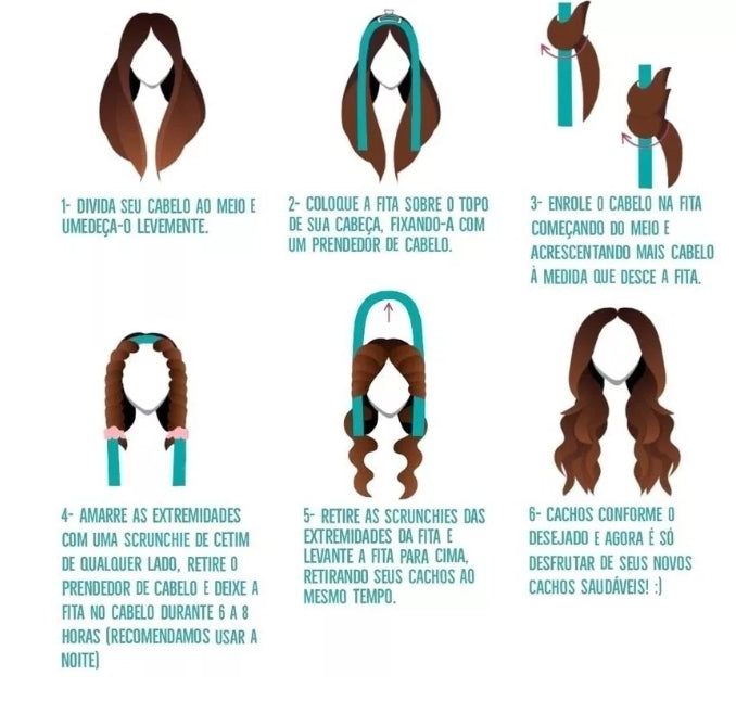 Modelador De Cetim Cachos Heatless Curls Ondas Cabelo Preto