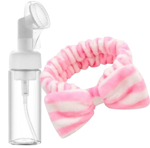 Frasco Pump Espumador 100 ml Com Escova de Silicone e Faixa Laço Skincare