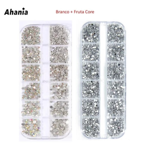 Kit de Strass Decoração Unhas Branco e Boreal Fruta