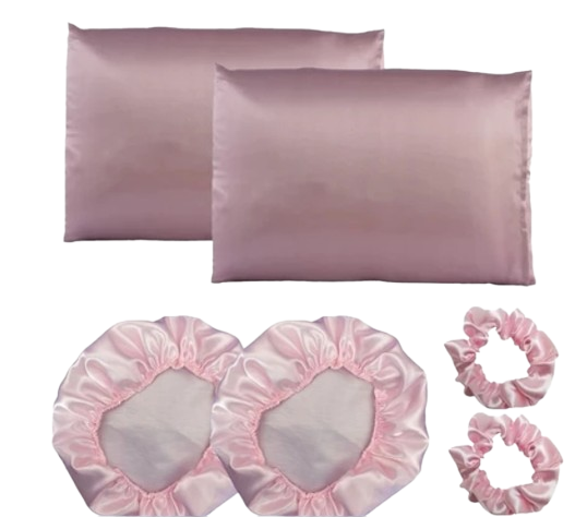 Kit cetim 2 toucas + 2 fronhas + xuxinhas
