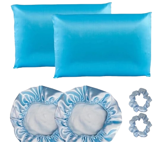 Kit cetim 2 toucas + 2 fronhas + xuxinhas