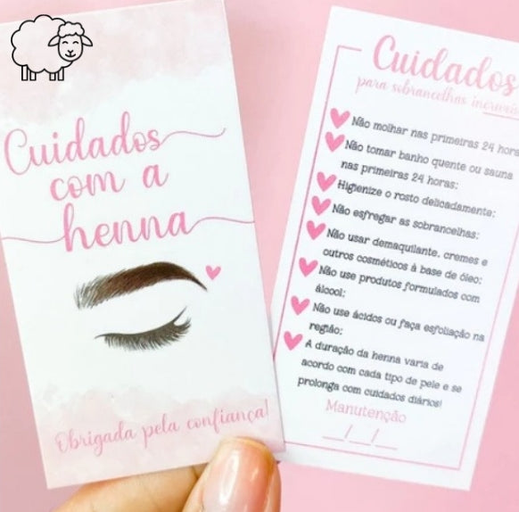 100 Cartões tag de cuidados com a henna, sobrancelha
