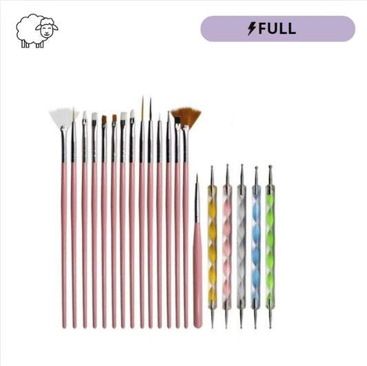 Kit 15 Pincéis Decoração De Unhas + 5 Boleadores Ponta Dupla