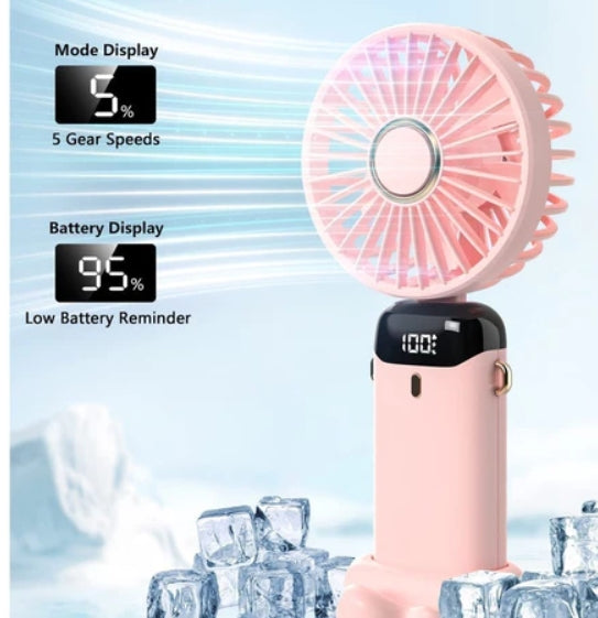 Mini Ventilador Portátil de Mão com 5 Modos Pequeno Dobrável digital De Escritório Presente USB De 3000MA