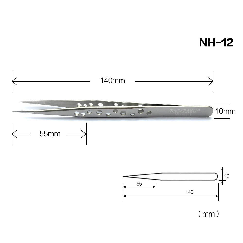 NAGARAKU Maquiagem Cílios Postiços Conjunto 2 peças N-01 N-02 Pinças para Cílios NH-12 NH-15 Cílios Precisos ST-12 ST-15 Pinça de Aço Inoxidável