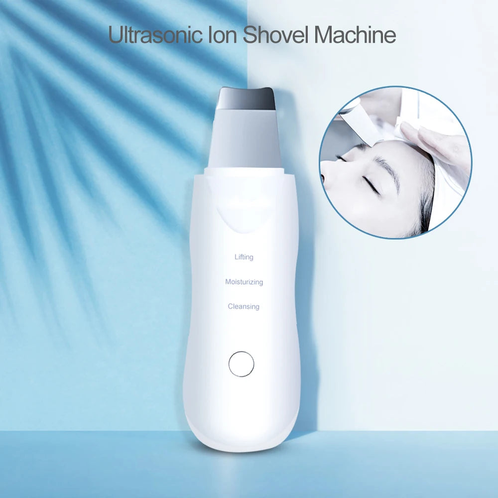 Facial Ultrassônico Scrubber com Vibração Profunda, Limpador Facial, Espátula para Remoção de Cravos, Massageador Facial