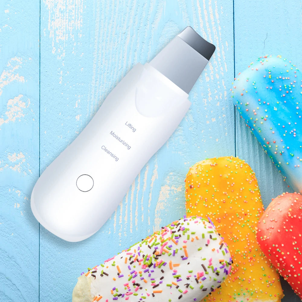 Facial Ultrassônico Scrubber com Vibração Profunda, Limpador Facial, Espátula para Remoção de Cravos, Massageador Facial