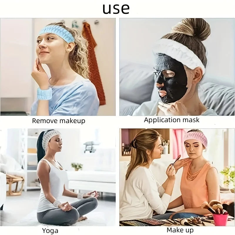 Conjunto de Faixas para Cabelo de Veludo Coral - Alta Elasticidade, para Maquiagem, Lavagem do Rosto, Máscara Facial e Cuidados com a Pele