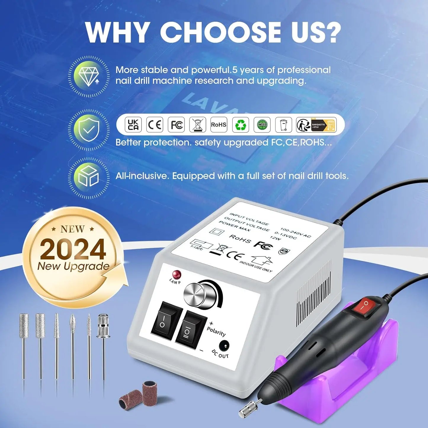 Aparador de Unhas Elétrico Profissional, Máquina de Broca para Unhas, Arquivo Elétrico para Unhas, Baixo Nível de Ruído, Ideal para Manicure de Acrílico e Arte em Gel