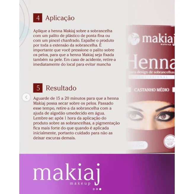 Henna para Design Profissional de Sobrancelhas Makiaj