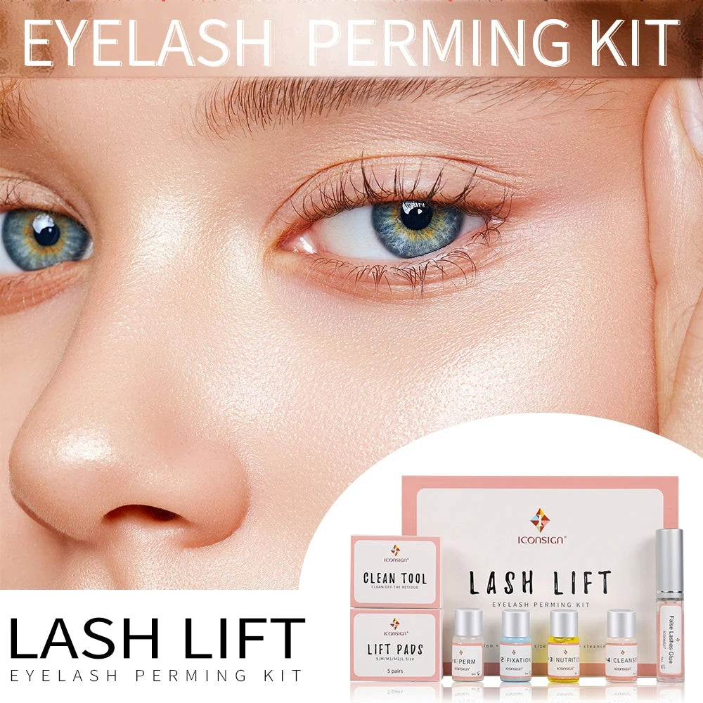 Kit de Lifting de Cílios ICONSIGN, Profissional, Permanente Semi-Permanente para Cílios e Sobrancelhas, Ondulação Duradoura por 6-8 Semanas, Ferramentas de Maquiagem
