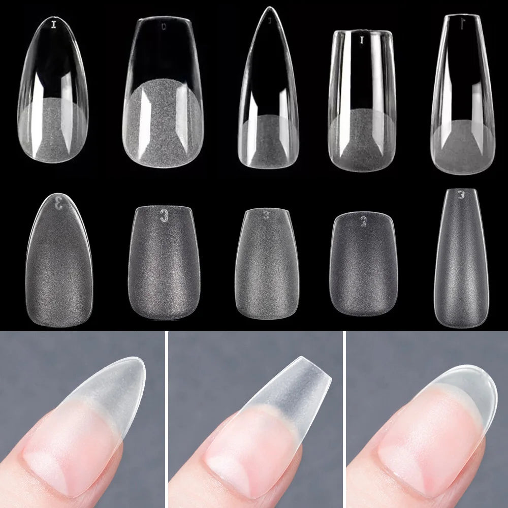 120 Peças de Unhas Matte Adesivas – Unhas Falsas de Cobertura Total, Oval, Amêndoa, Esculpidas