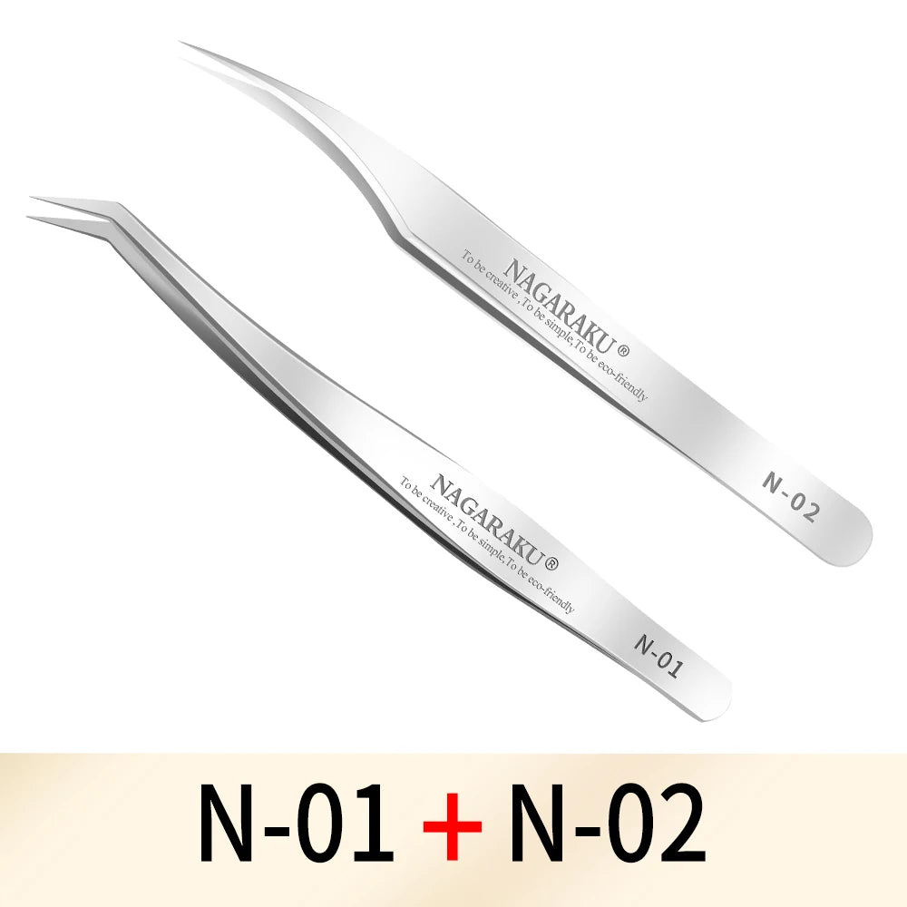 NAGARAKU Maquiagem Cílios Postiços Conjunto 2 peças N-01 N-02 Pinças para Cílios NH-12 NH-15 Cílios Precisos ST-12 ST-15 Pinça de Aço Inoxidável