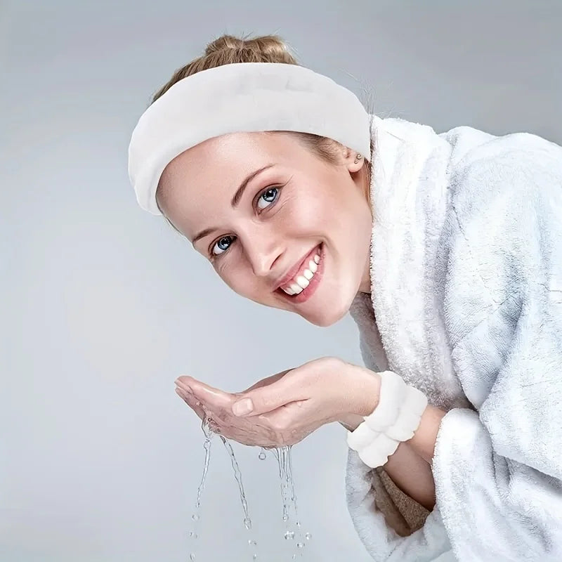 Conjunto de Faixas para Cabelo de Veludo Coral - Alta Elasticidade, para Maquiagem, Lavagem do Rosto, Máscara Facial e Cuidados com a Pele