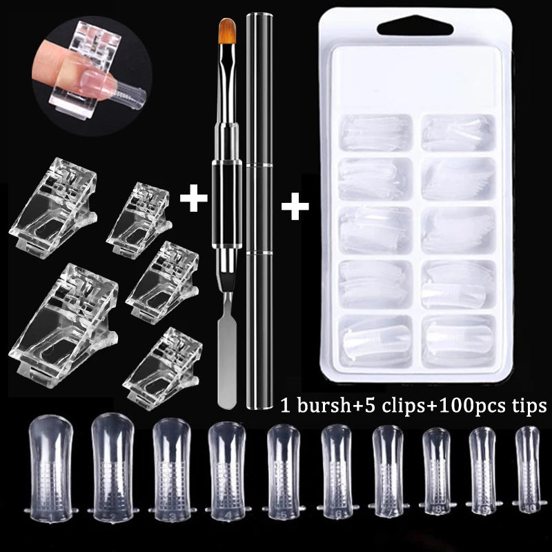 100 Peças/Caixa de Pontas de Unhas – Conjunto Completo de Unhas Falsas Acrílicas, Dedo Falso, Gel UV, Unhas Postiças Rápidas – Ferramentas de Manicure e Kit de Ferramentas de Arte para Unhas DIY