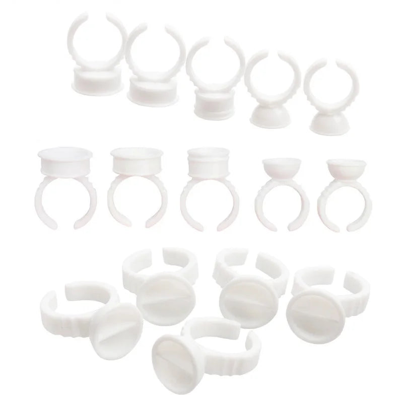 100 Peças de Copos para Cola de Cílios Descartáveis Brancos, Suporte para Anel, Contêiner para Pigmento de Tatuagem, Ferramentas para Extensão de Cílios, Acessórios e Suprimentos para Cílios