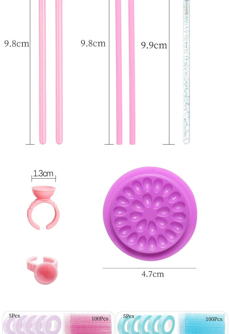 Kit de Ferramentas para Maquiagem de Cílios: Escova, Fita, Anel de Cola, Pad de Gel para Olhos, Patch Descartável, Aplicador de Máscara, Suprimentos para Extensão de Cílios