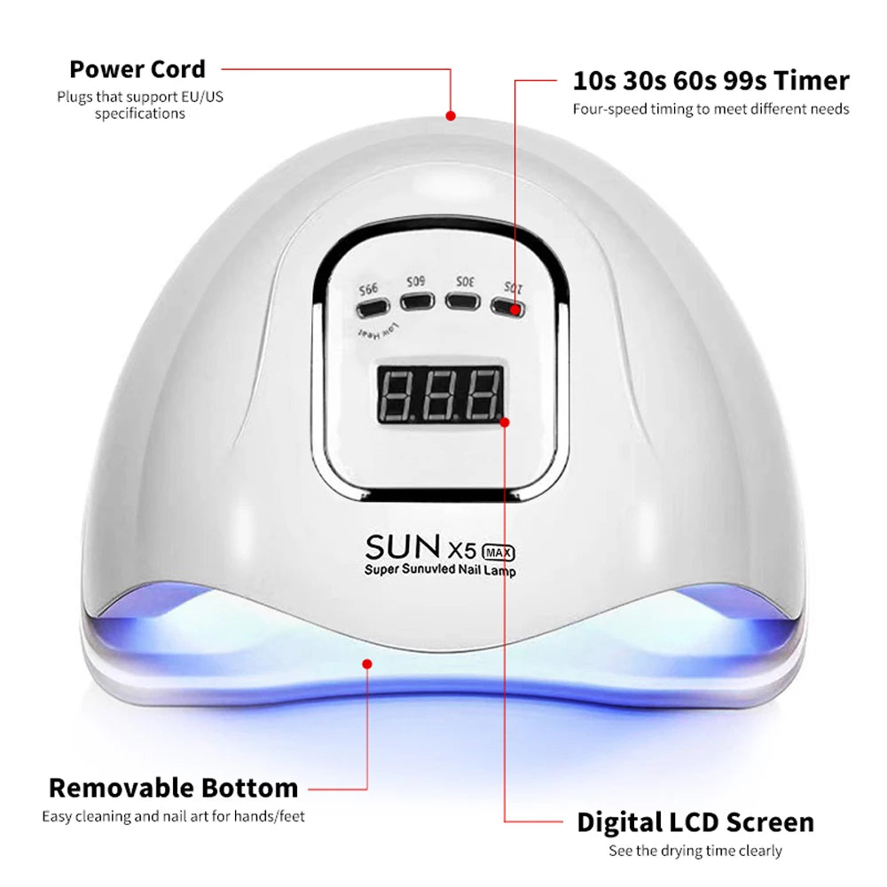 Secador de Unhas LED SUN X5MAX UV LED para Gel Secador de Unhas para Secagem de Todos os Tipos de Esmaltes em Gel com Carregamento USB Equipamento Profissional de Manicure