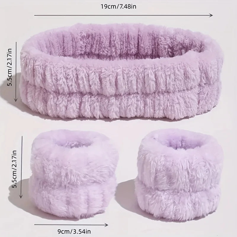 Conjunto de Faixas para Cabelo de Veludo Coral - Alta Elasticidade, para Maquiagem, Lavagem do Rosto, Máscara Facial e Cuidados com a Pele