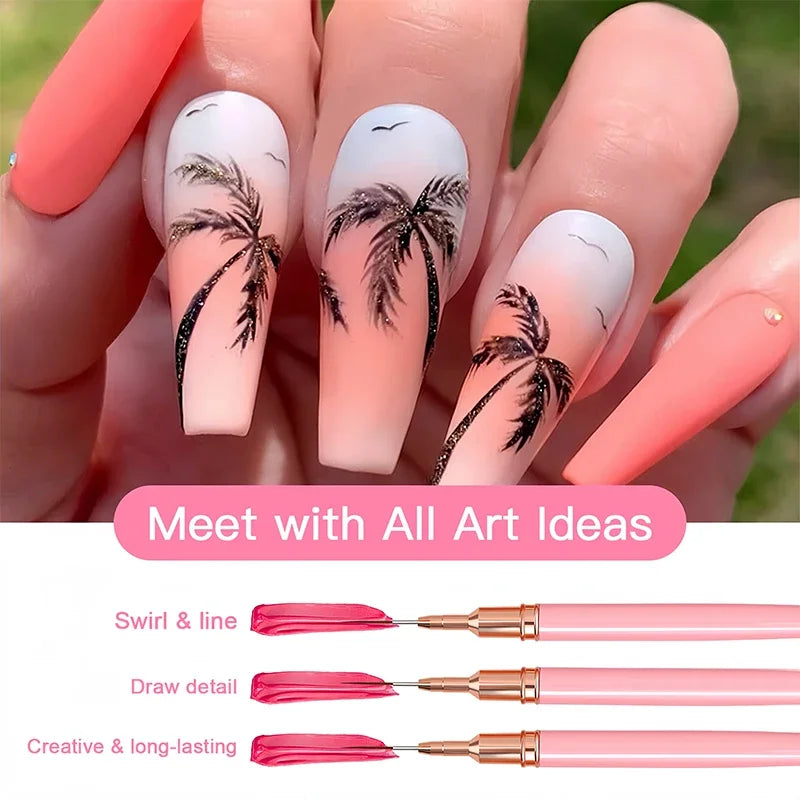 Conjunto de pincéis para unhas de 7/9/11/15/25mm, para desenhar linhas, listras e pintar flores, caneta de arte para unhas, acessórios para design de manicure DIY