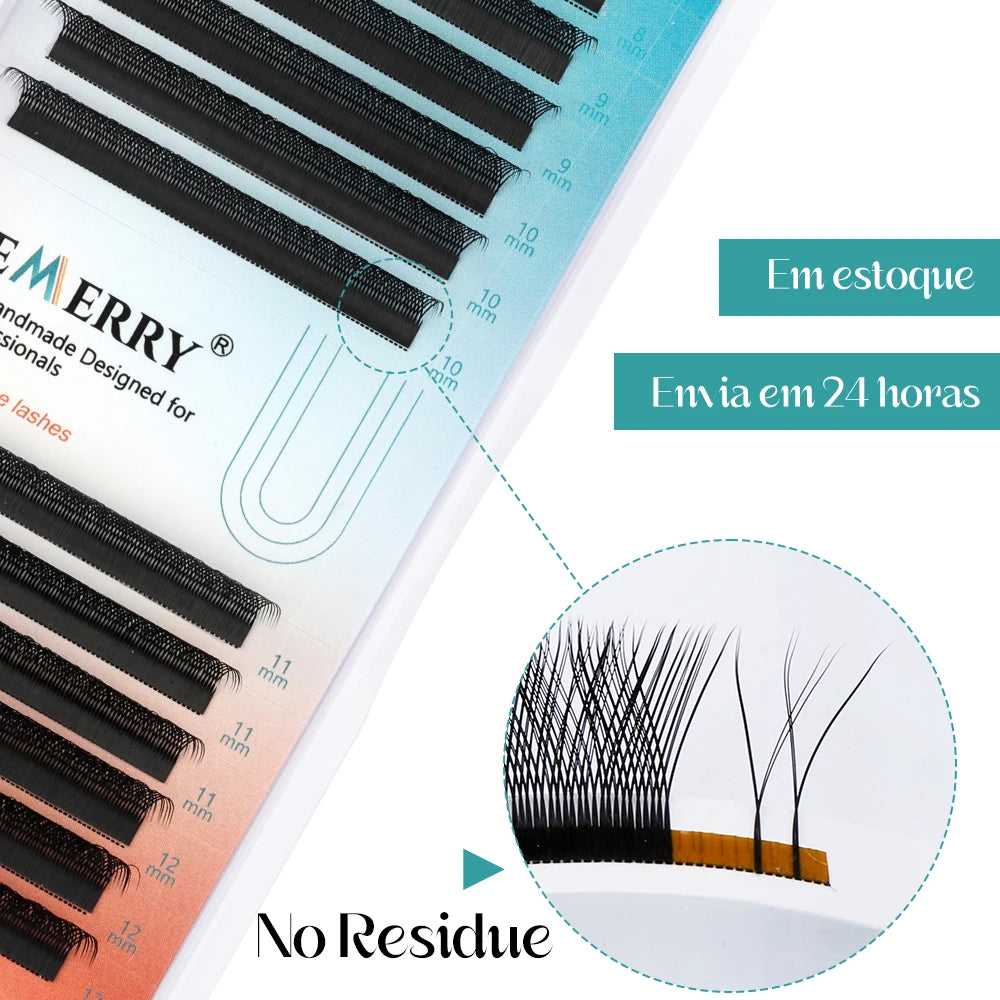 Extensões de Cílios GEMERRY YY, Curva em L, Olho de Raposa, Dicas Duplas, Volume Premade em Forma de Ventilador 2D, Tipo YY, Natural, Matte Black, Suprimentos para Cílios