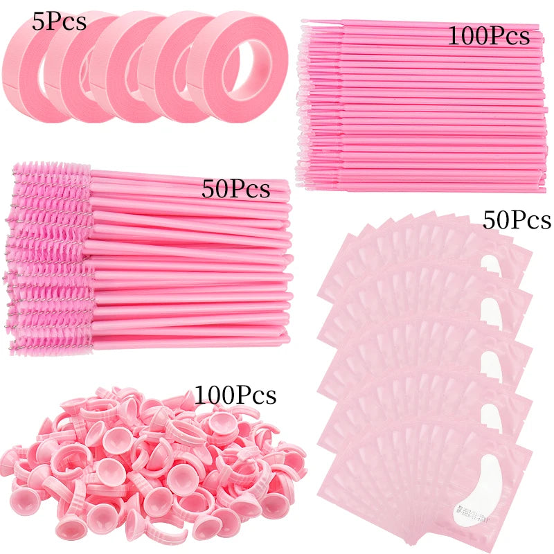 Kit de Ferramentas para Maquiagem de Cílios: Escova, Fita, Anel de Cola, Pad de Gel para Olhos, Patch Descartável, Aplicador de Máscara, Suprimentos para Extensão de Cílios