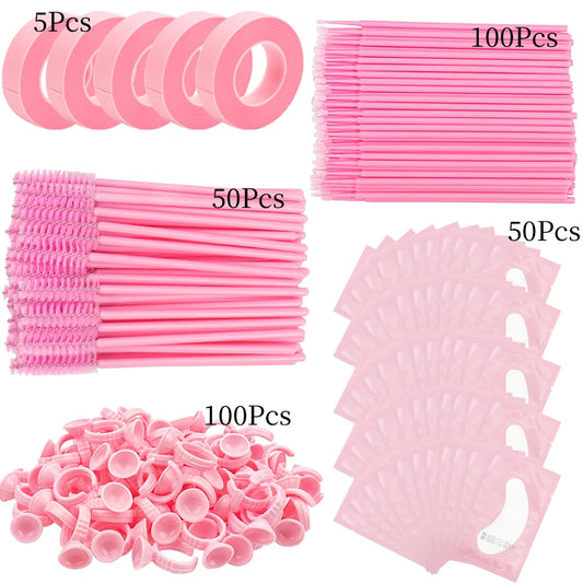 Kit de Ferramentas para Maquiagem de Cílios: Escova, Fita, Anel de Cola, Pad de Gel para Olhos, Patch Descartável, Aplicador de Máscara, Suprimentos para Extensão de Cílios