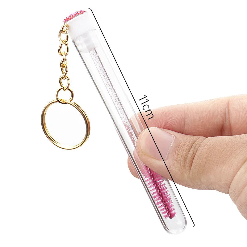 10 Peças Escova de Cílios em Tubo com Chaveiro Dourado e Glitter