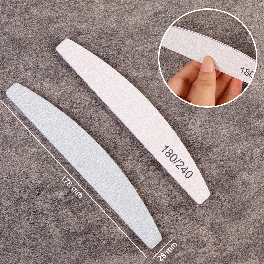 10 unidades de lixa de unha profissional de lixa forte e grossa, blocos de polimento para manicure, lixas meia-lua para unhas, ferramentas de unha 100/180 e 180/240