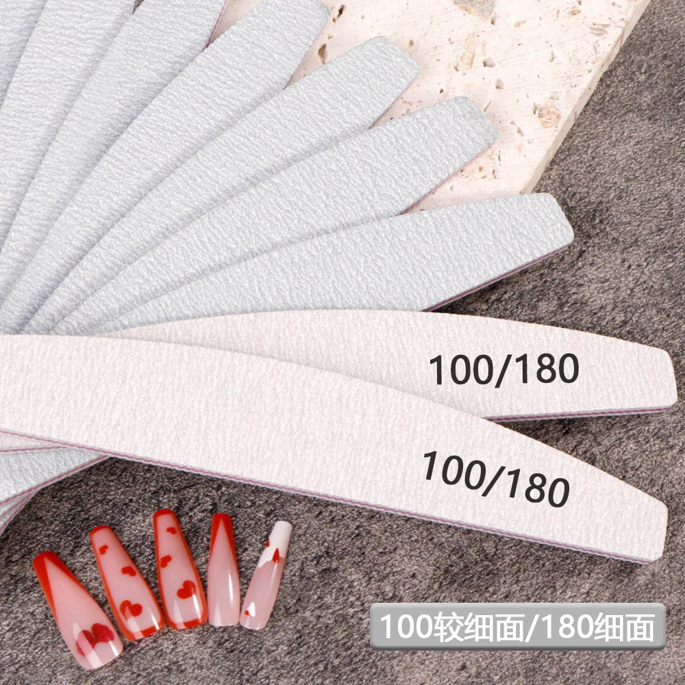 10 unidades de lixa de unha profissional de lixa forte e grossa, blocos de polimento para manicure, lixas meia-lua para unhas, ferramentas de unha 100/180 e 180/240