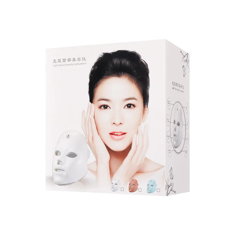 Máscara Facial LED Recarregável com 7 Cores, Terapia de Fotons LED, Máscara de Beleza para Rejuvenescimento da Pele, Levantamento Facial em Casa, Clareamento e Dispositivo de Beleza