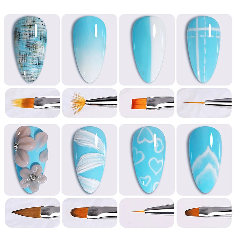 Misscheering 8 peças Pincéis de Acrílico Aurora para Arte em Unhas para Design de Unhas Pincel Fino e Macio para Gradiente Gel Desenho DIY
