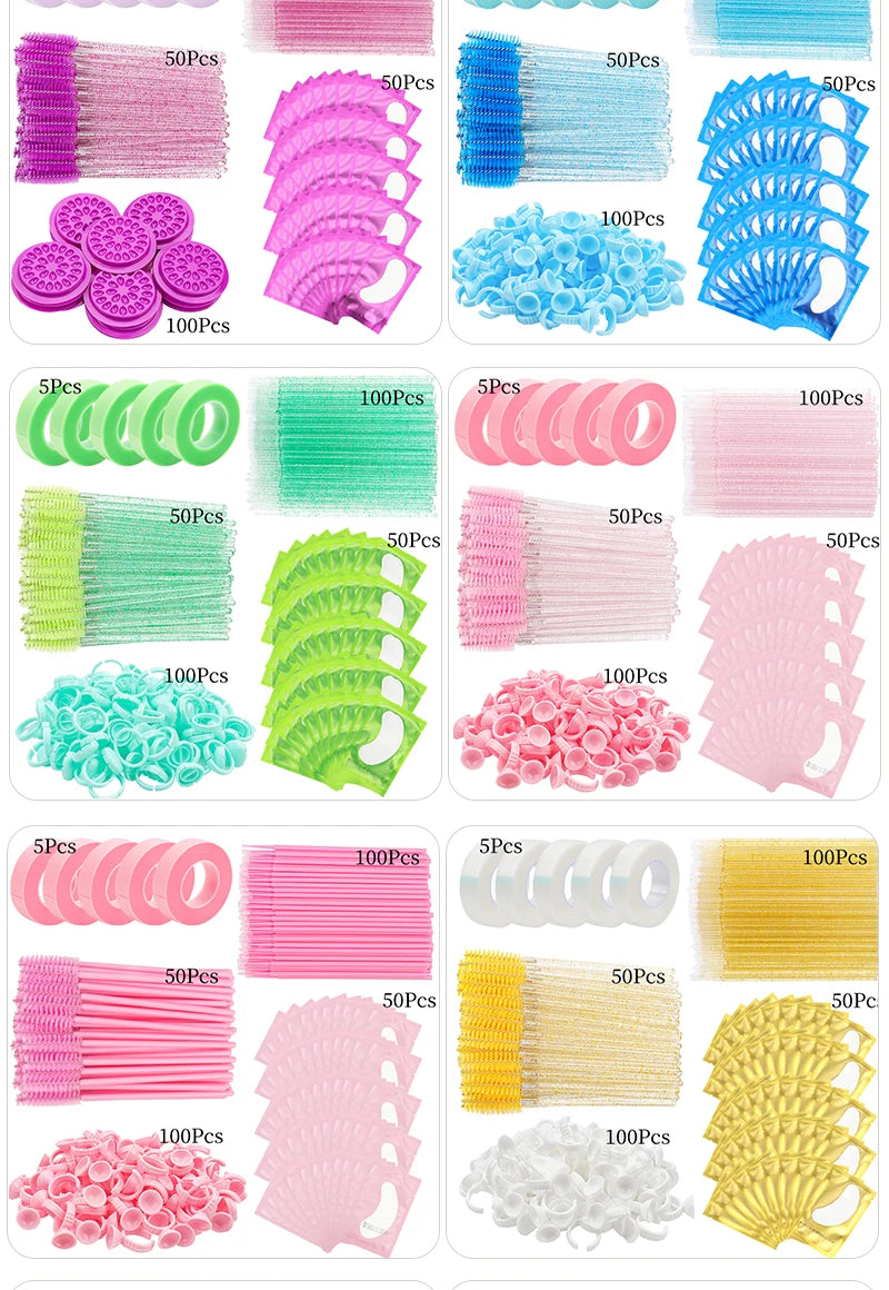 Kit de Ferramentas para Maquiagem de Cílios: Escova, Fita, Anel de Cola, Pad de Gel para Olhos, Patch Descartável, Aplicador de Máscara, Suprimentos para Extensão de Cílios