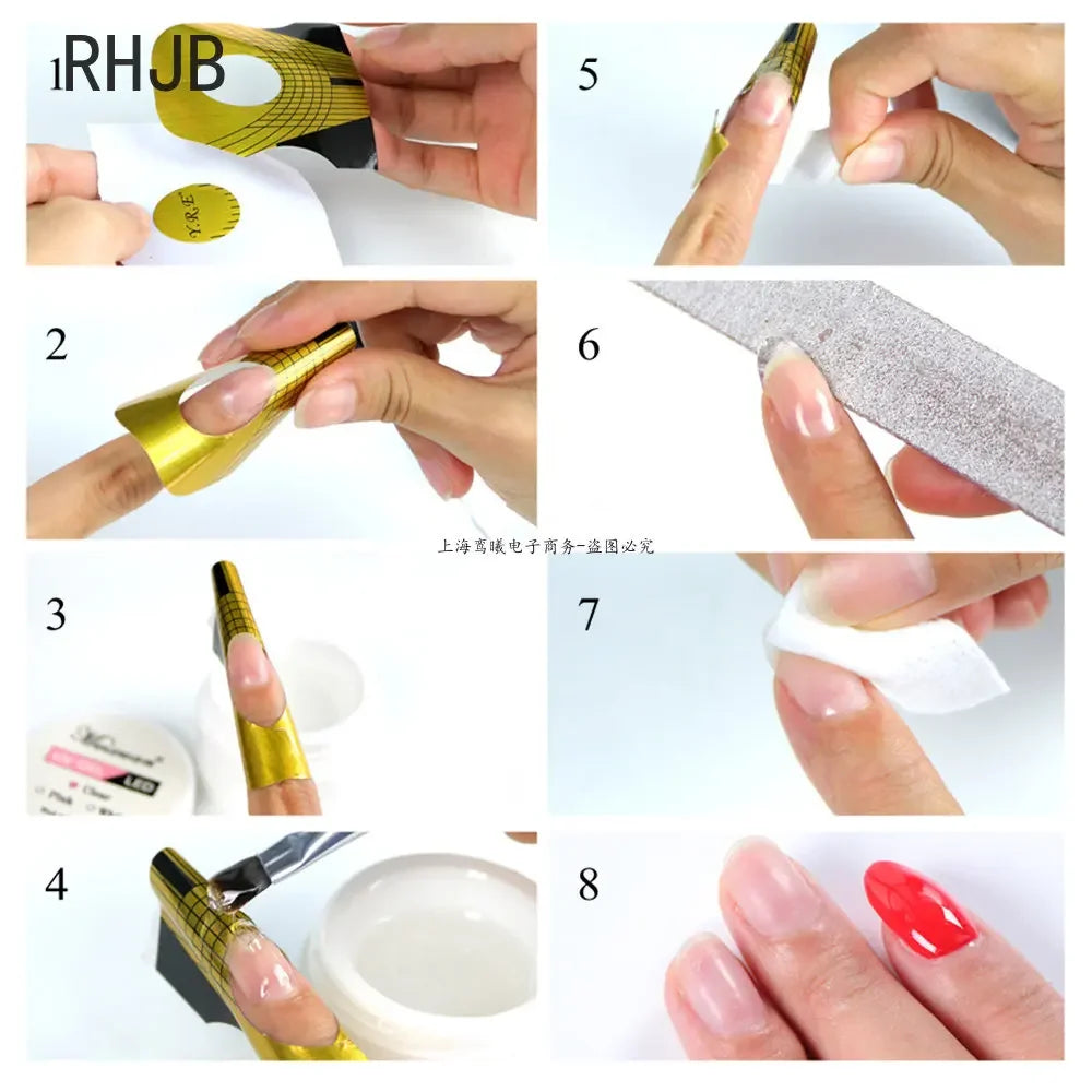 100 peças de Formas para Unhas - Guia de Extensão para Unhas em Gel UV Acrílico Francês - Adesivos para Moldes de Construção de Unhas, Gel de Construção, Moldes Curvados para Manicure