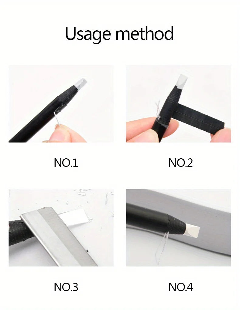 Lápis de Sobrancelha com Quadro de Posicionamento para Tatuagem - Cabeça de Escova para Sobrancelha, À Prova d'Água, Linha Branca, Ferramentas de Maquiagem para Artistas e Uso Diário