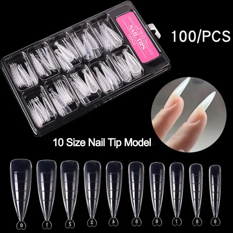 100 Peças/Caixa de Pontas de Unhas – Conjunto Completo de Unhas Falsas Acrílicas, Dedo Falso, Gel UV, Unhas Postiças Rápidas – Ferramentas de Manicure e Kit de Ferramentas de Arte para Unhas DIY