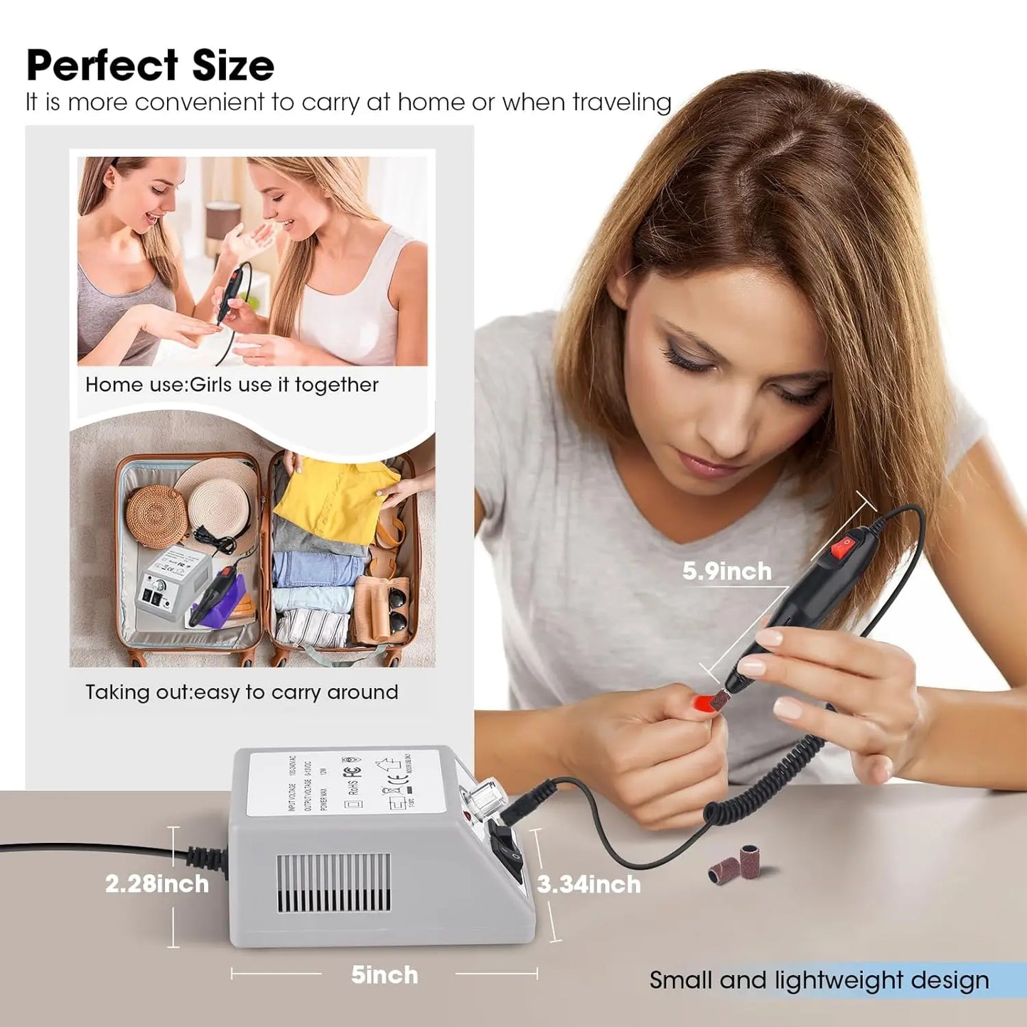 Aparador de Unhas Elétrico Profissional, Máquina de Broca para Unhas, Arquivo Elétrico para Unhas, Baixo Nível de Ruído, Ideal para Manicure de Acrílico e Arte em Gel