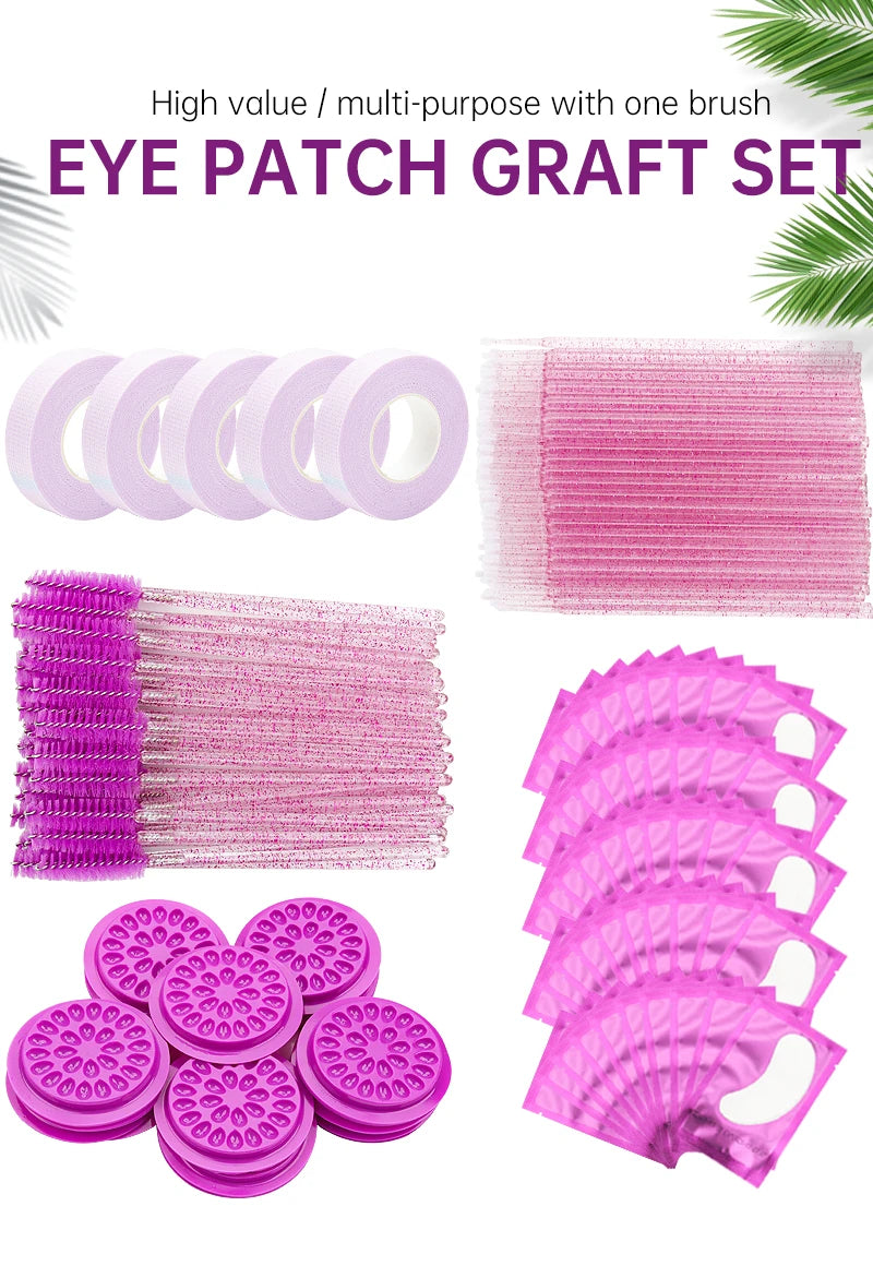 Kit de Ferramentas para Maquiagem de Cílios: Escova, Fita, Anel de Cola, Pad de Gel para Olhos, Patch Descartável, Aplicador de Máscara, Suprimentos para Extensão de Cílios
