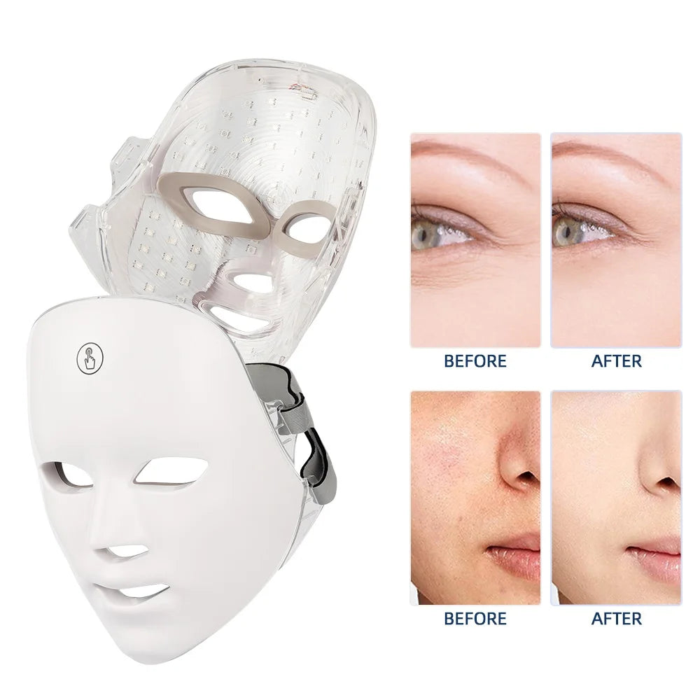 Máscara Facial LED Recarregável com 7 Cores, Terapia de Fotons LED, Máscara de Beleza para Rejuvenescimento da Pele, Levantamento Facial em Casa, Clareamento e Dispositivo de Beleza