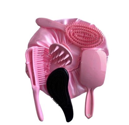 Kit 05 Escova Flex com Raquete Fashion Escova Mágica Massageador de Silicone e Touca de Cetim