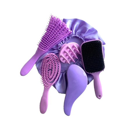 Kit 05 Escova Flex com Raquete Fashion Escova Mágica Massageador de Silicone e Touca de Cetim