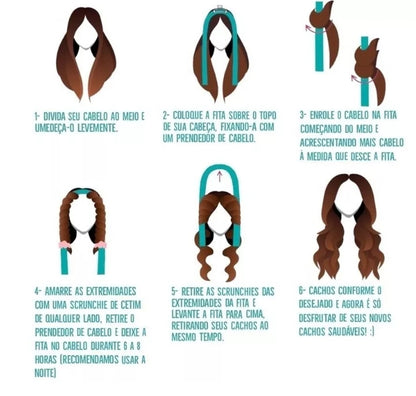 Modelador De Cetim Cachos Heatless Curls Ondas Cabelo Preto