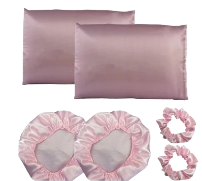 Kit cetim 2 toucas + 2 fronhas + xuxinhas