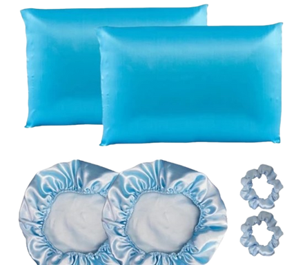 Kit cetim 2 toucas + 2 fronhas + xuxinhas